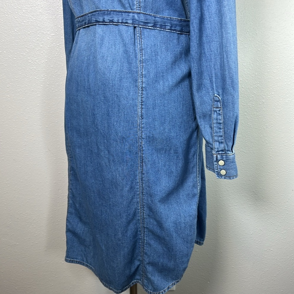 GAP Western Pearlsnap Shirt Dress M Belted‎ Chambray Lightweight Cotton Cowgirl - Picture 13 of 17
